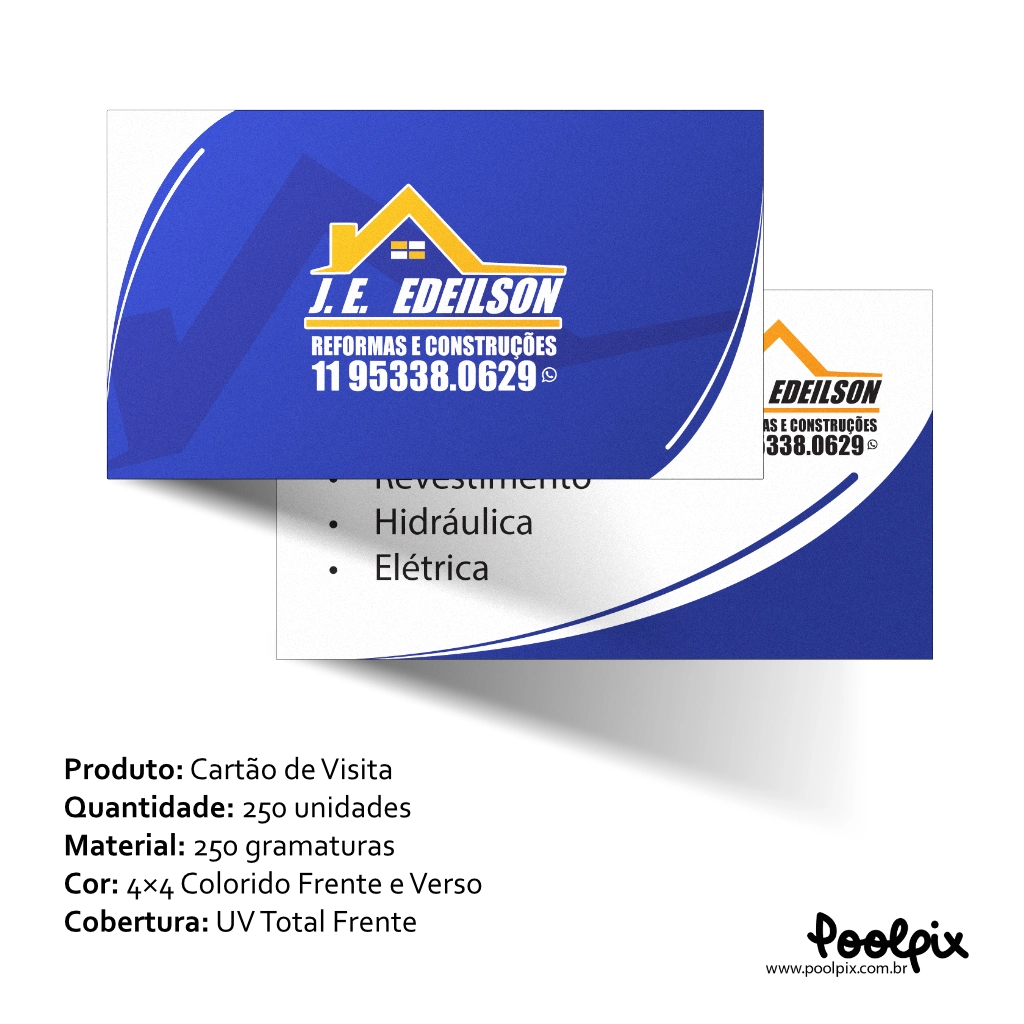 250 Cartões de Visita Colorido Frente e Verso Couchê 250g 250 Cartões de Visita Colorido Frente e Verso Couchê 250g