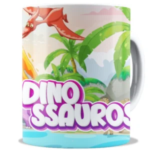 Caneca Infantil Dinossauros com Nome | Personalizada