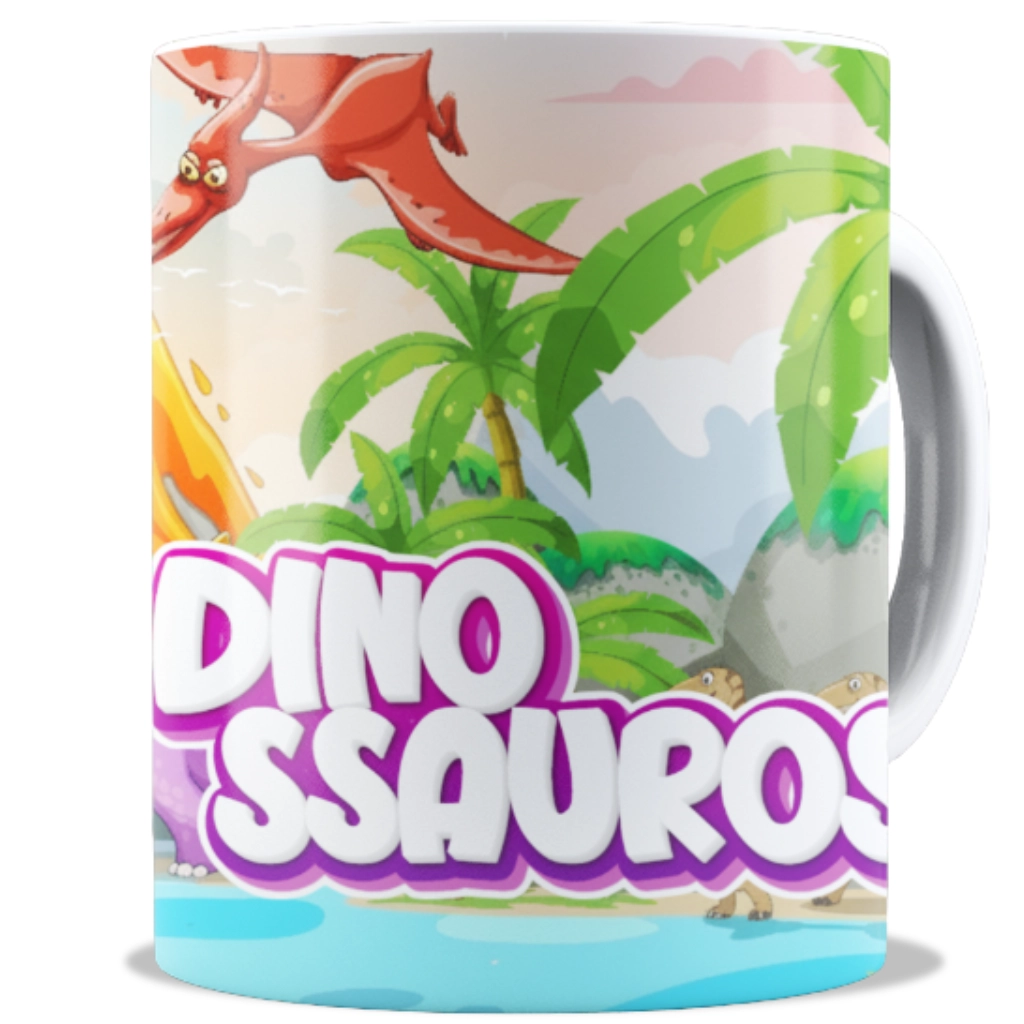 Caneca Infantil Dinossauros com Nome | Personalizada