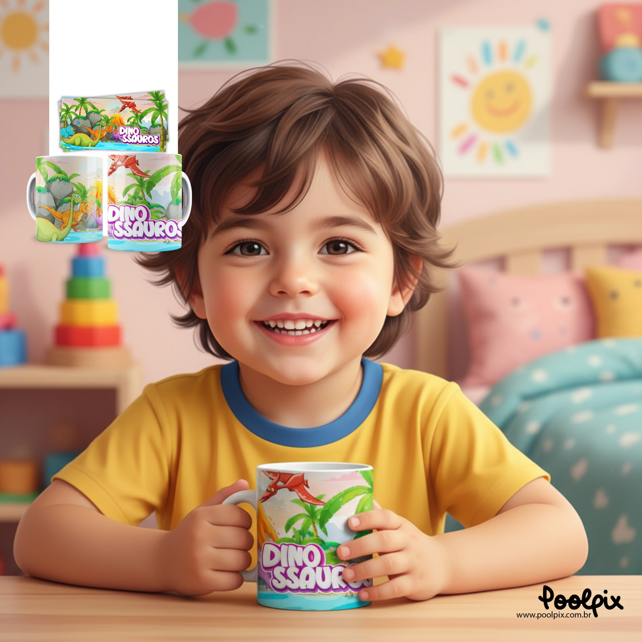 Caneca Infantil Dinossauros com Nome | Personalizada Caneca Infantil Dinossauros com Nome | Personalizada