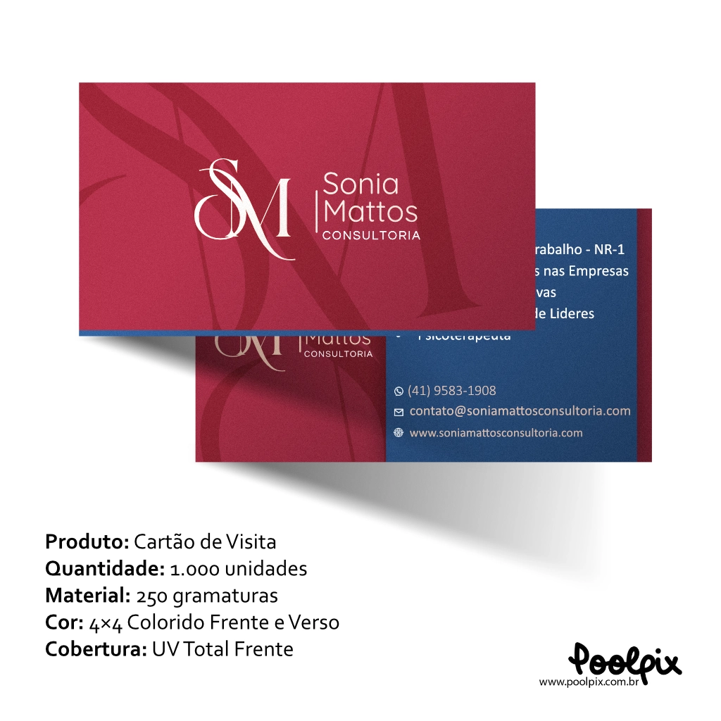 Cartão de Visita 250g colorido frente e verso papel couche Info Cartão de Visita 250g colorido frente e verso papel couche