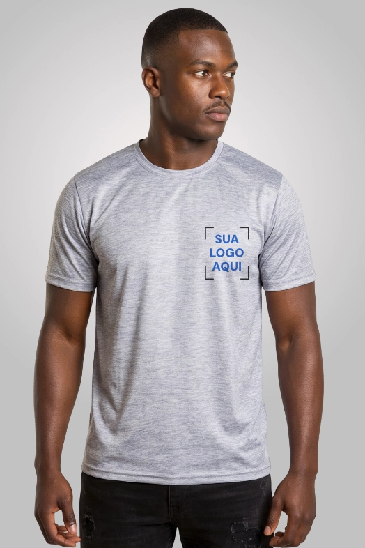 Camiseta Camiseta Masculina Poliéster Cinza Mescla Personalizada Para Empresas Modelo Frente 02