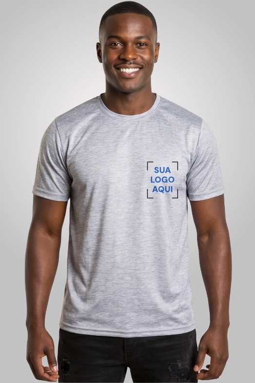 Camiseta Personalizada Masculina 100% Poliéster Cinza Mescla