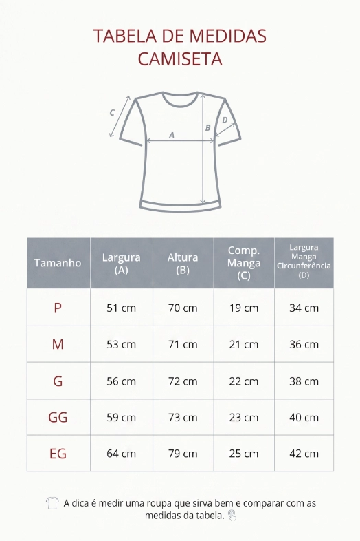 Camiseta Camiseta Masculina Poliéster Medidas
